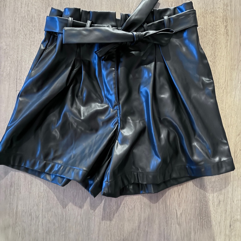 Bluivy High Waist Black Faux Leather Shorts